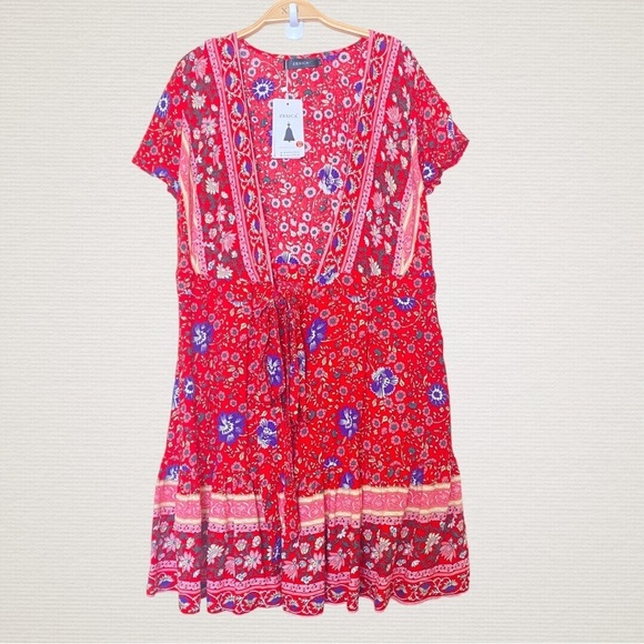 Zesica swim coverup medium red floral tie front new with tags dress kimono robe - Picture 1 of 5